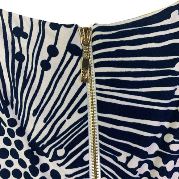 ELIZA J Navy Blue & Yellow Abstract Geometric‎ Print Shift Dress - Picture 5 of 11